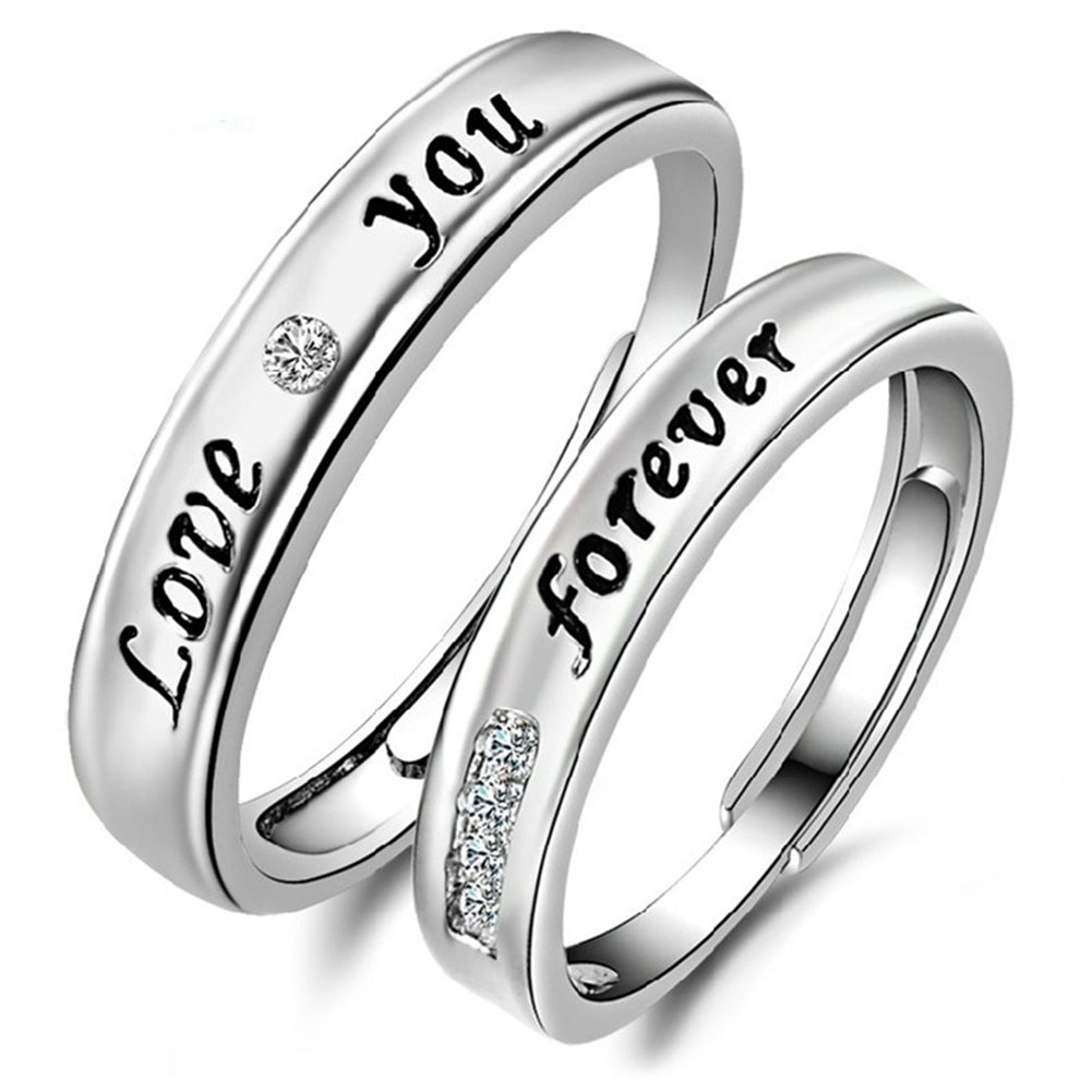 Love You Forever Rhinestone Lover Couple Promise Finger Ring Set Jewelry Gift Image 2