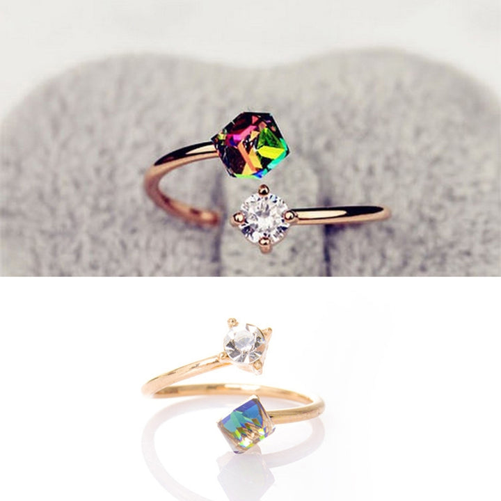 Ring Fade Resistant Multicolor Rhinestone Alloy Adjustable Finger Rings for Engagement Image 4