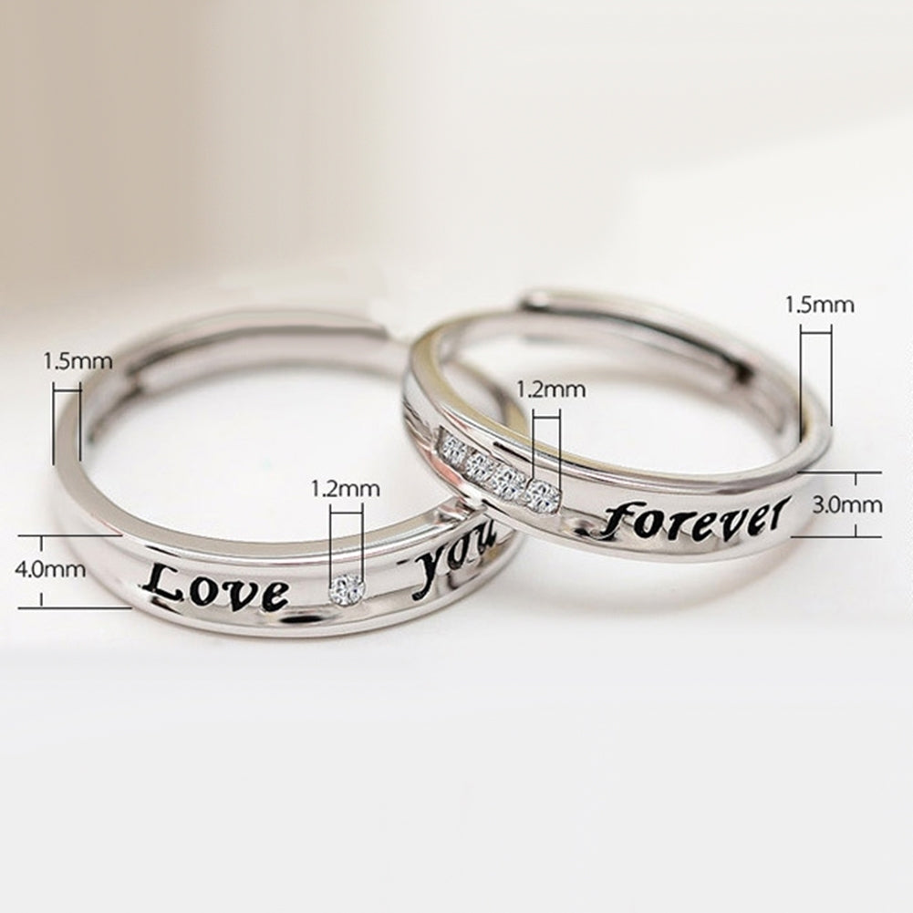 Love You Forever Rhinestone Lover Couple Promise Finger Ring Set Jewelry Gift Image 3