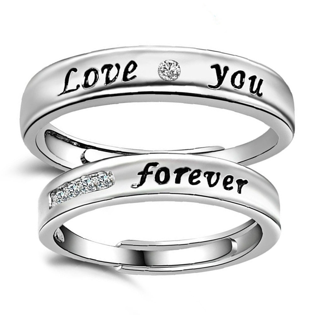 Love You Forever Rhinestone Lover Couple Promise Finger Ring Set Jewelry Gift Image 4