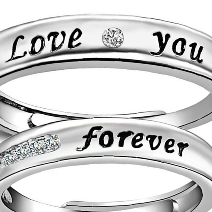 Love You Forever Rhinestone Lover Couple Promise Finger Ring Set Jewelry Gift Image 6