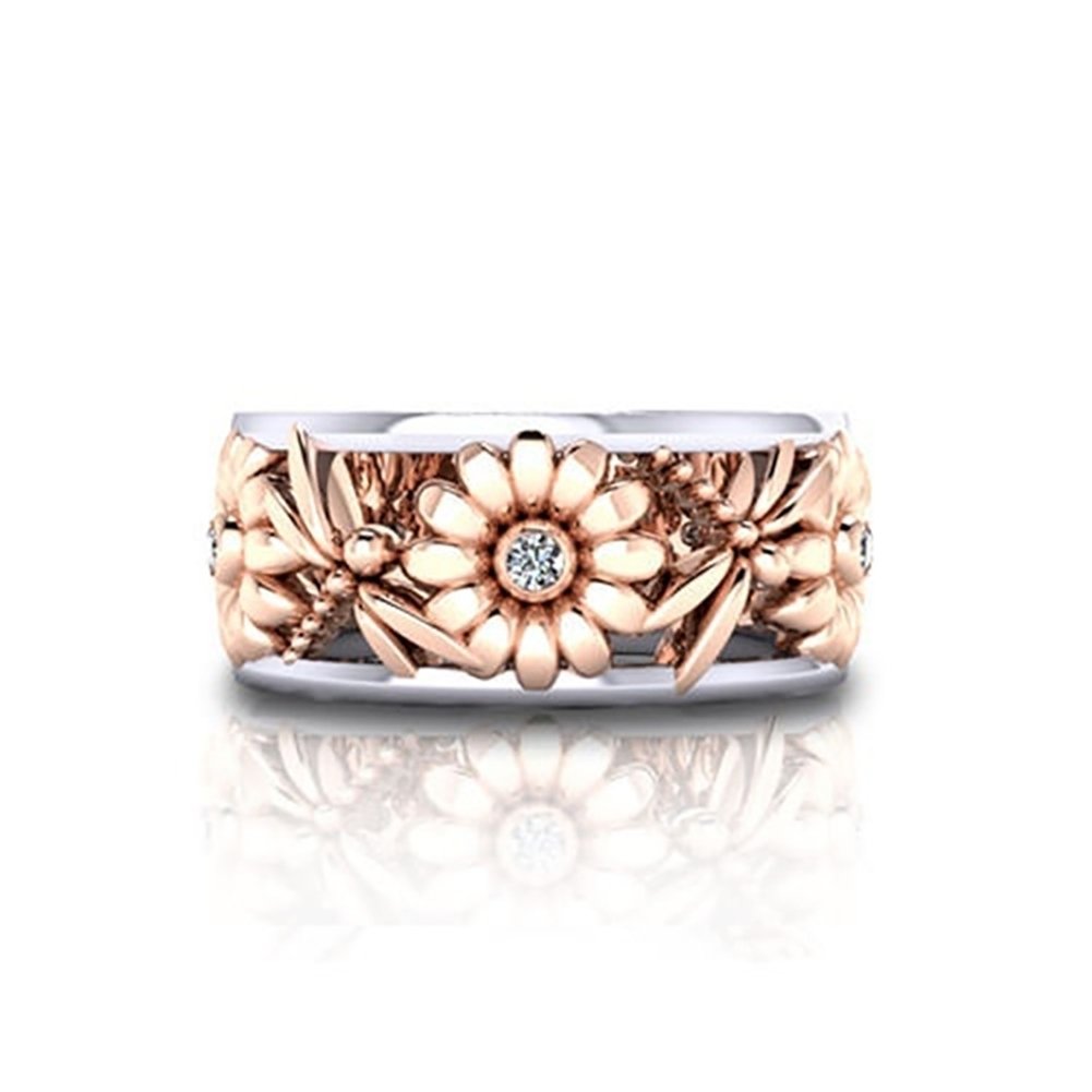 Elegant Sunflower Dragonfly Hollow Shiny Metal Finger Ring Women Jewelry Xmas Gift Image 1