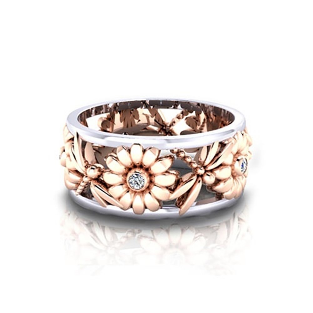 Elegant Sunflower Dragonfly Hollow Shiny Metal Finger Ring Women Jewelry Xmas Gift Image 3