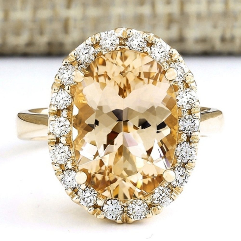 Valentines Day Gift Oval Artificial Topaz Rhinestone Women Finger Ring Jewelry Image 1