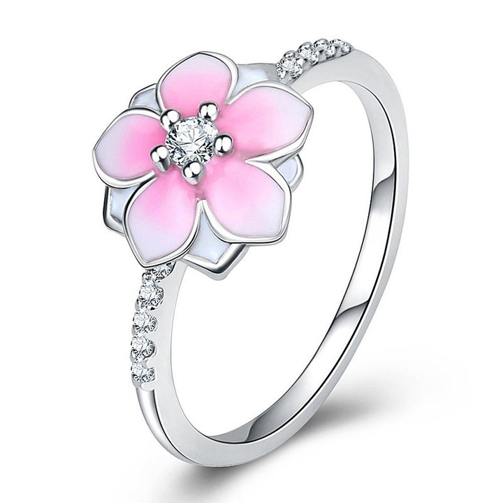 Sweet Peach Flower Zircon Women Finger Ring Jewelry Engagement Birthday Gift Image 1