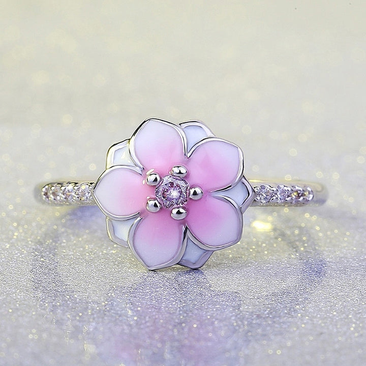 Sweet Peach Flower Zircon Women Finger Ring Jewelry Engagement Birthday Gift Image 2