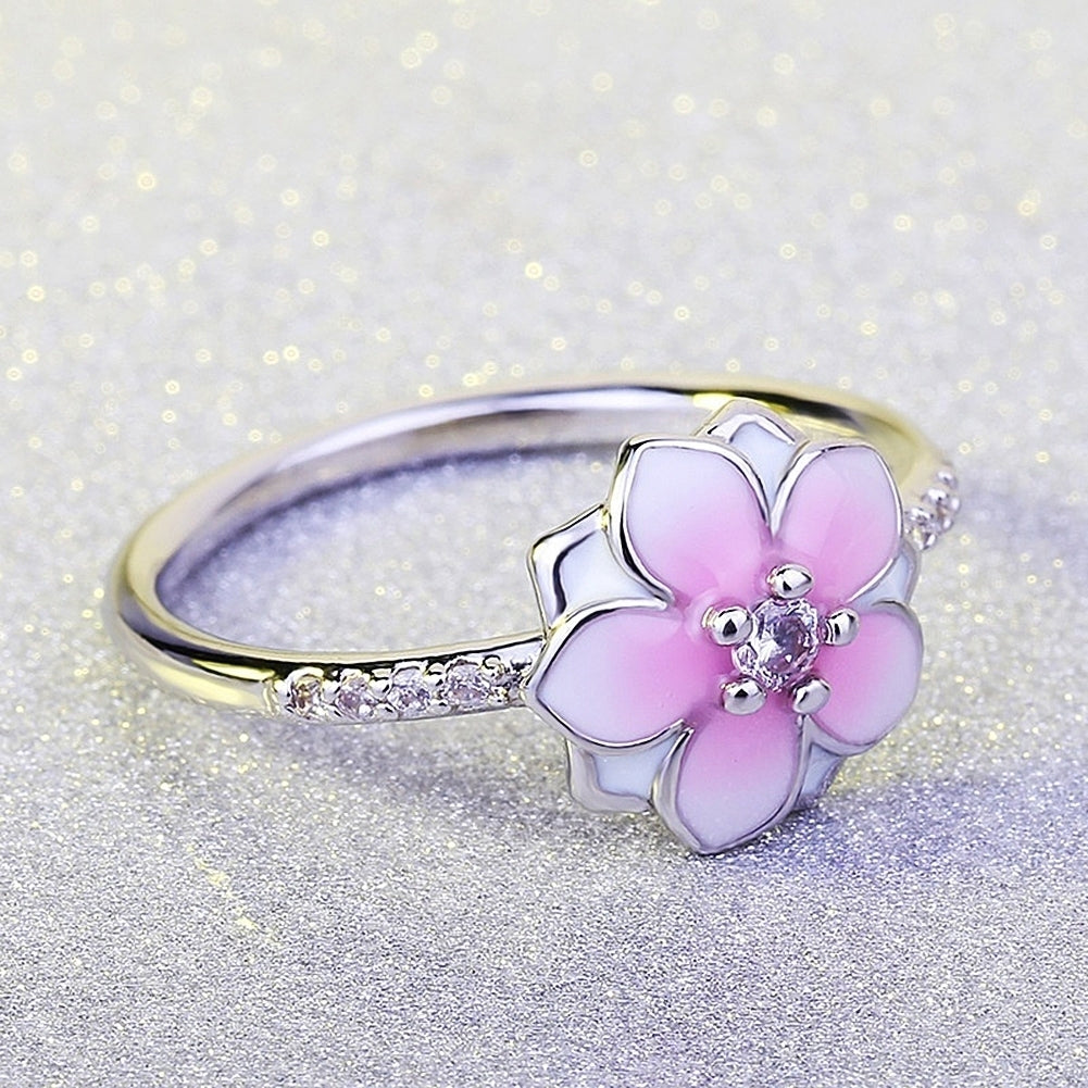 Sweet Peach Flower Zircon Women Finger Ring Jewelry Engagement Birthday Gift Image 3