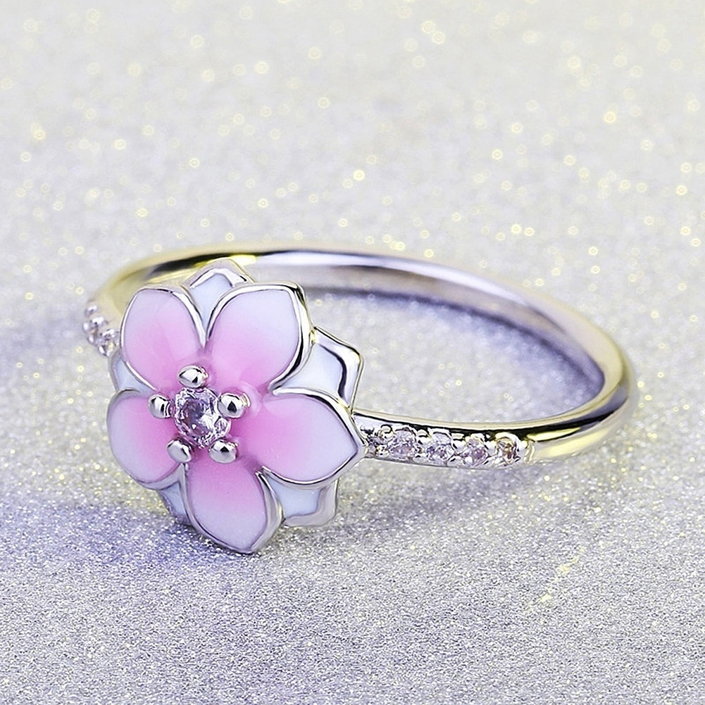 Sweet Peach Flower Zircon Women Finger Ring Jewelry Engagement Birthday Gift Image 4