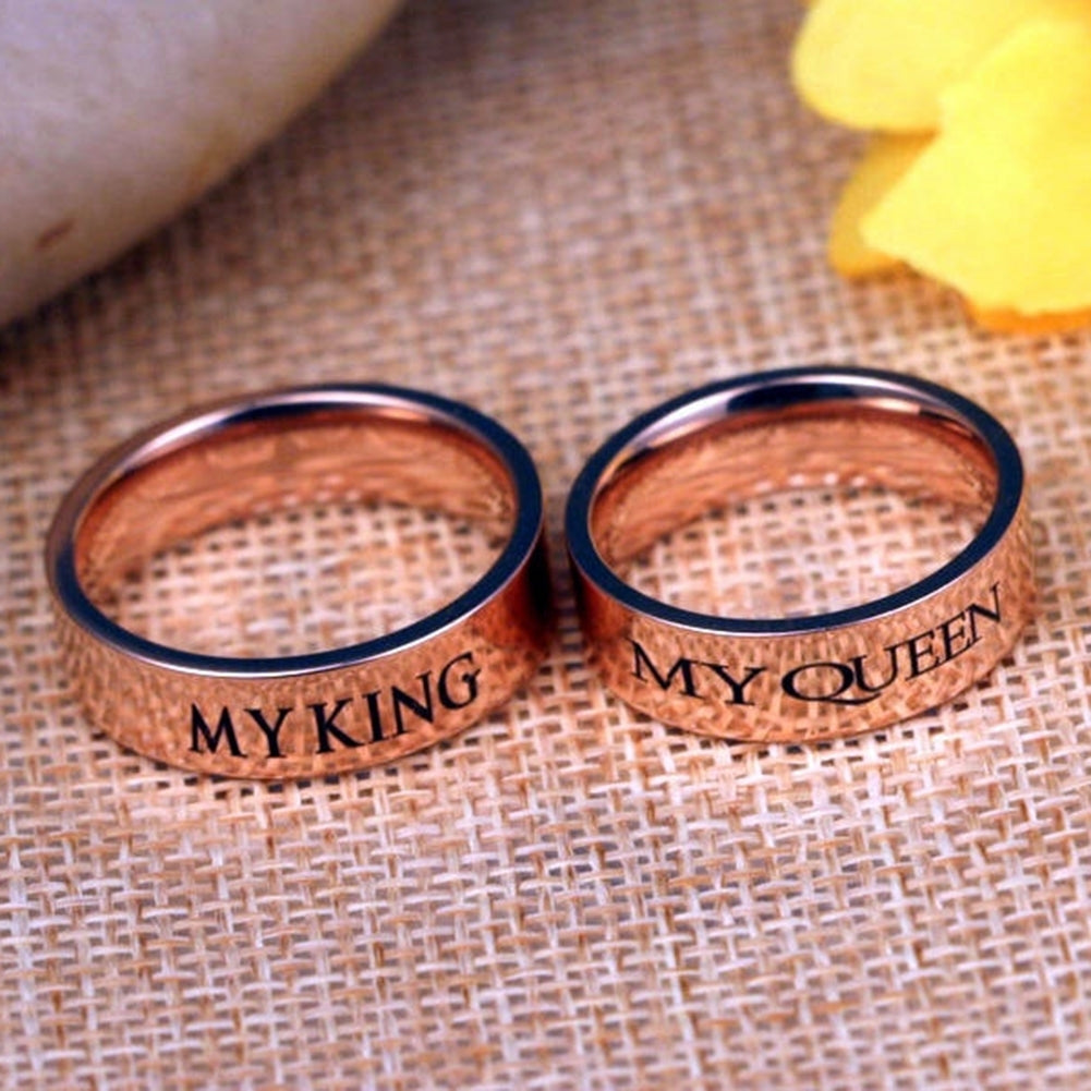 Fashion Letters Charm Couple Ring MY KING MY QUEEN Wedding Band Jewelry Gift Image 3