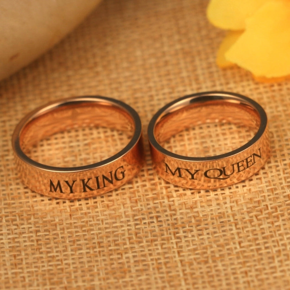 Fashion Letters Charm Couple Ring MY KING MY QUEEN Wedding Band Jewelry Gift Image 4