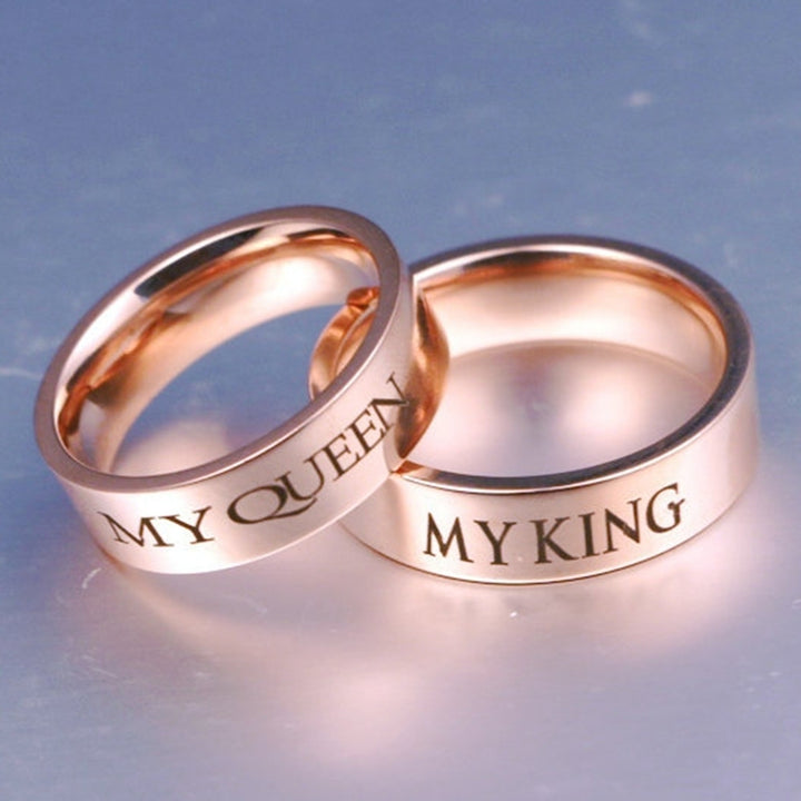 Fashion Letters Charm Couple Ring MY KING MY QUEEN Wedding Band Jewelry Gift Image 6