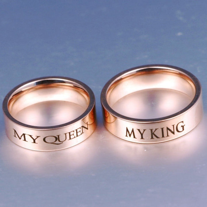 Fashion Letters Charm Couple Ring MY KING MY QUEEN Wedding Band Jewelry Gift Image 7