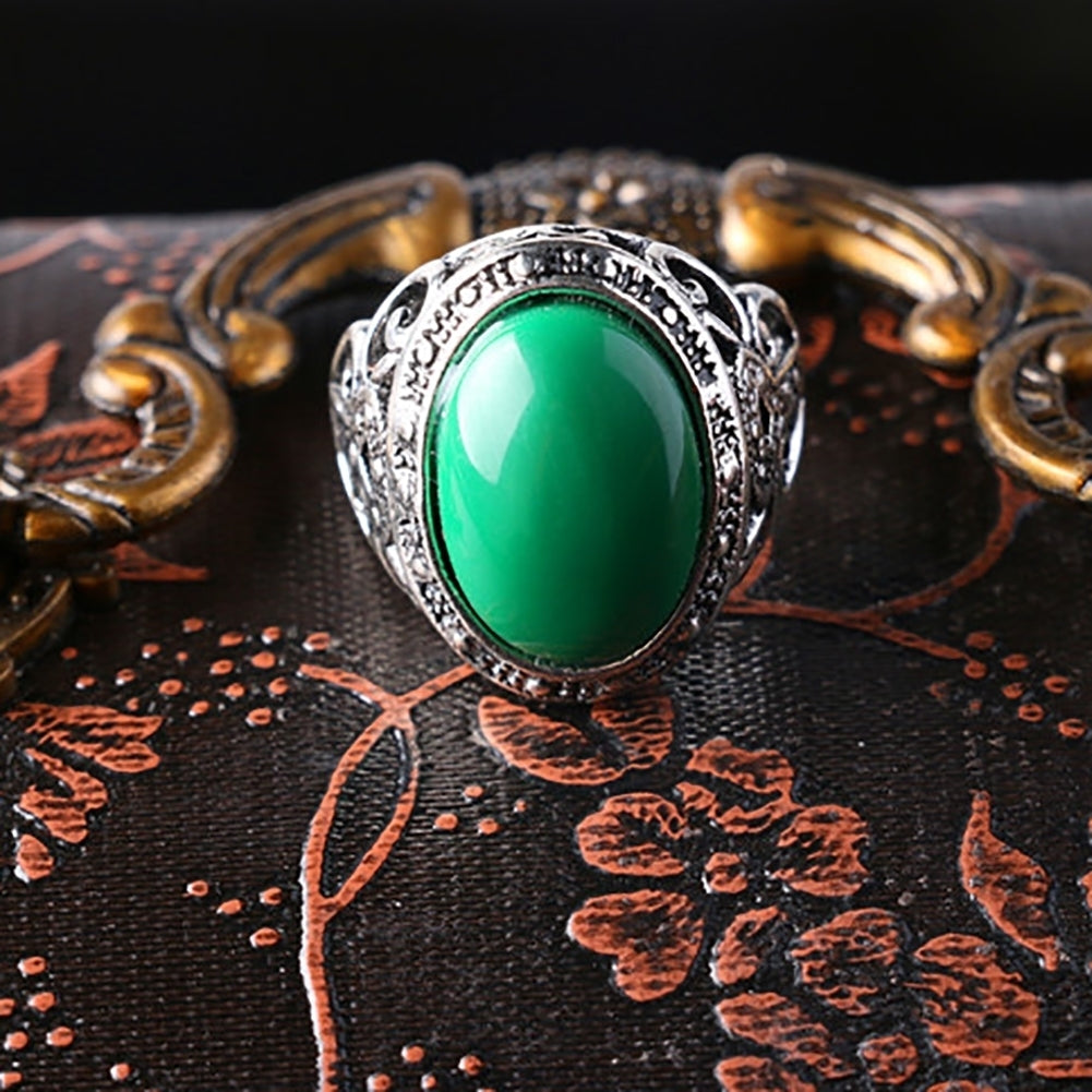 Elegant Inlaid Simulated Agate Finger Ring Hollow Party Women Jewelry Gift Image 1