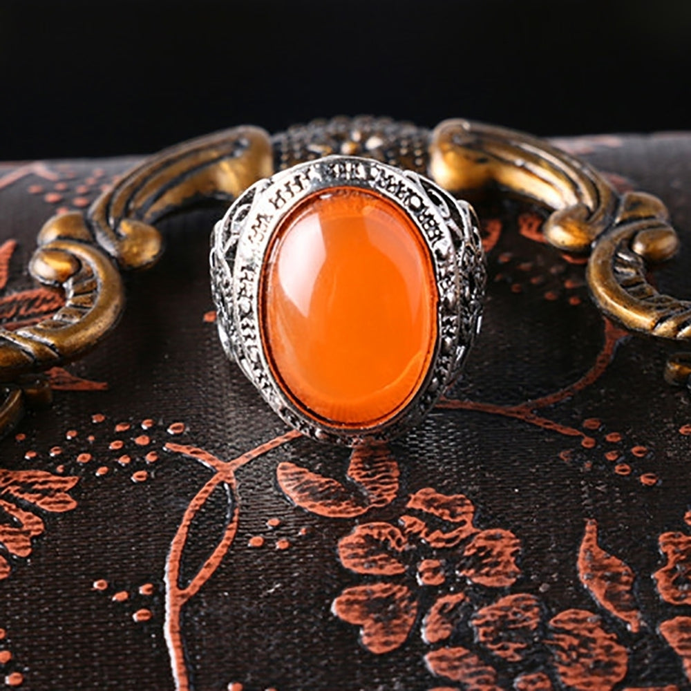 Elegant Inlaid Simulated Agate Finger Ring Hollow Party Women Jewelry Gift Image 2