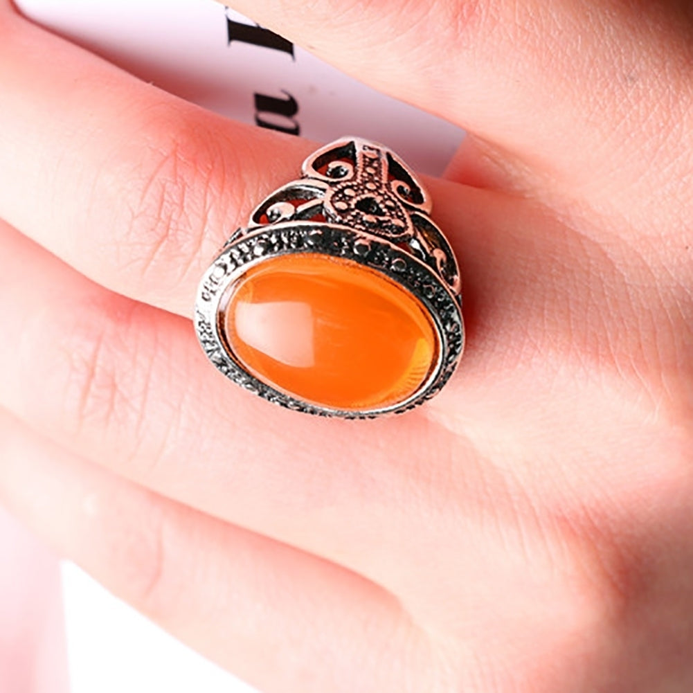 Elegant Inlaid Simulated Agate Finger Ring Hollow Party Women Jewelry Gift Image 3