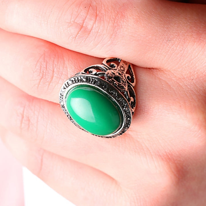 Elegant Inlaid Simulated Agate Finger Ring Hollow Party Women Jewelry Gift Image 4