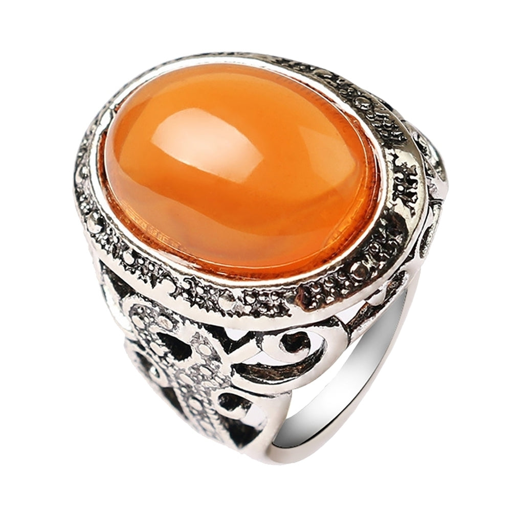 Elegant Inlaid Simulated Agate Finger Ring Hollow Party Women Jewelry Gift Image 7