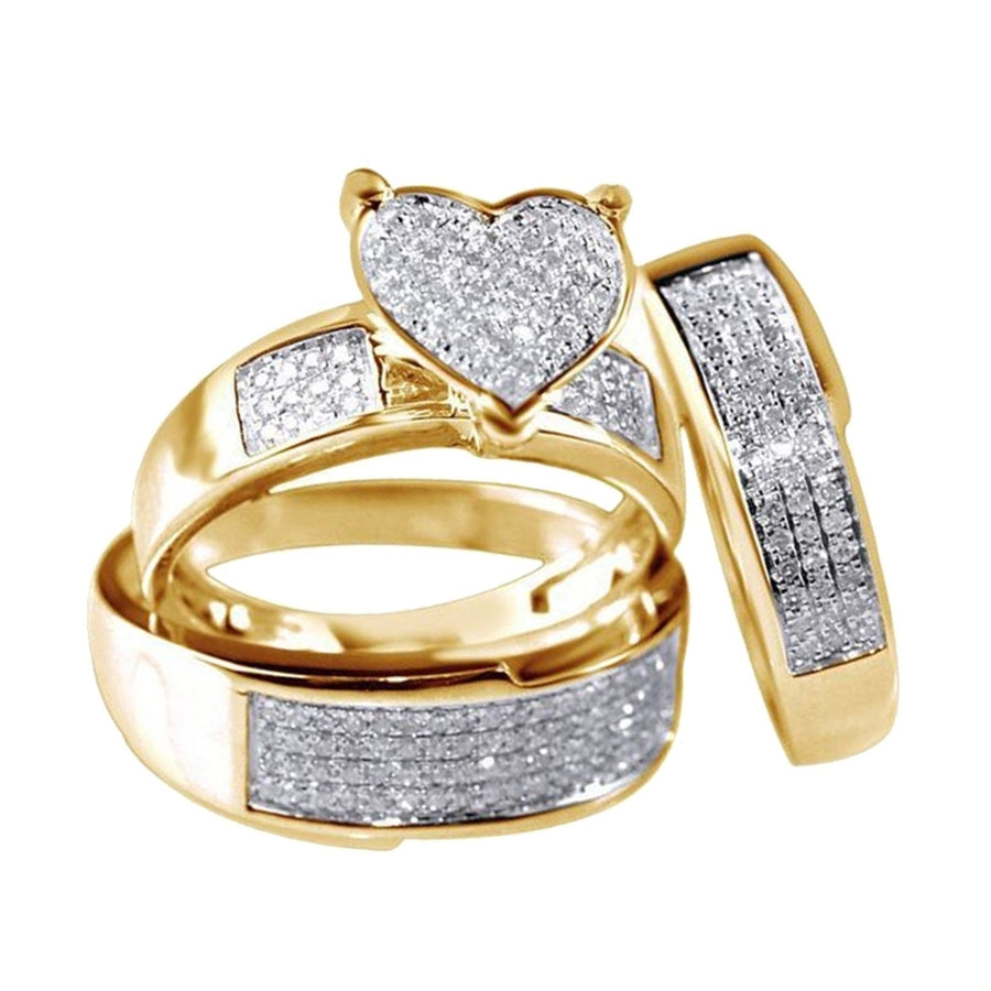 3Pcs Fashion Women Rhinestone Heart Ring Set Wedding Engagement Jewelry Gift Image 1