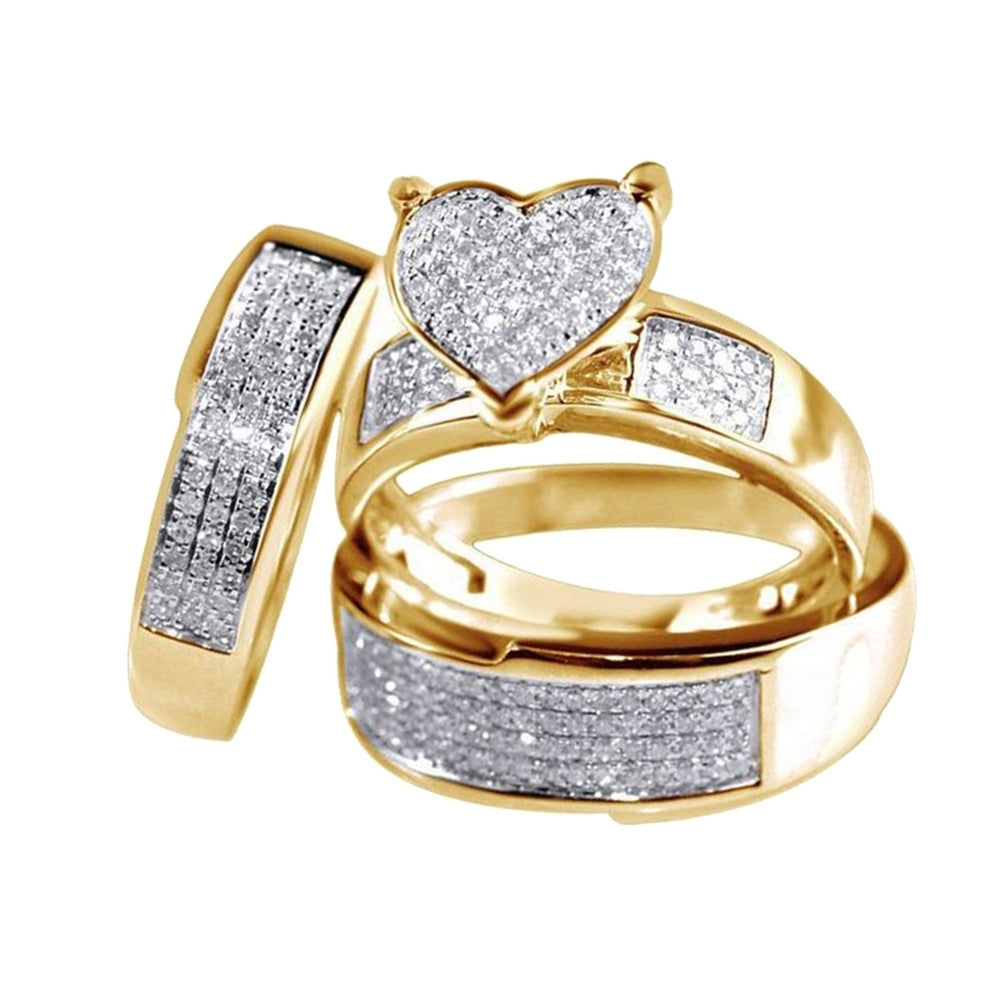 3Pcs Fashion Women Rhinestone Heart Ring Set Wedding Engagement Jewelry Gift Image 2