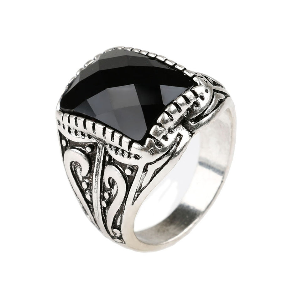 Retro Engraving Pattern Artificial Gemstone Alloy Finger Ring Men Jewelry Gift Image 1