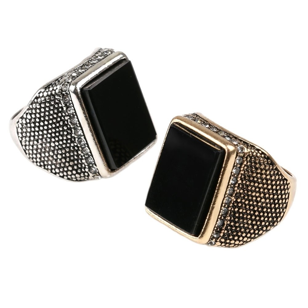 Luxury Middle East Large Square Rhinestone Men Finger Ring Jewelry Decor Gift Image 2