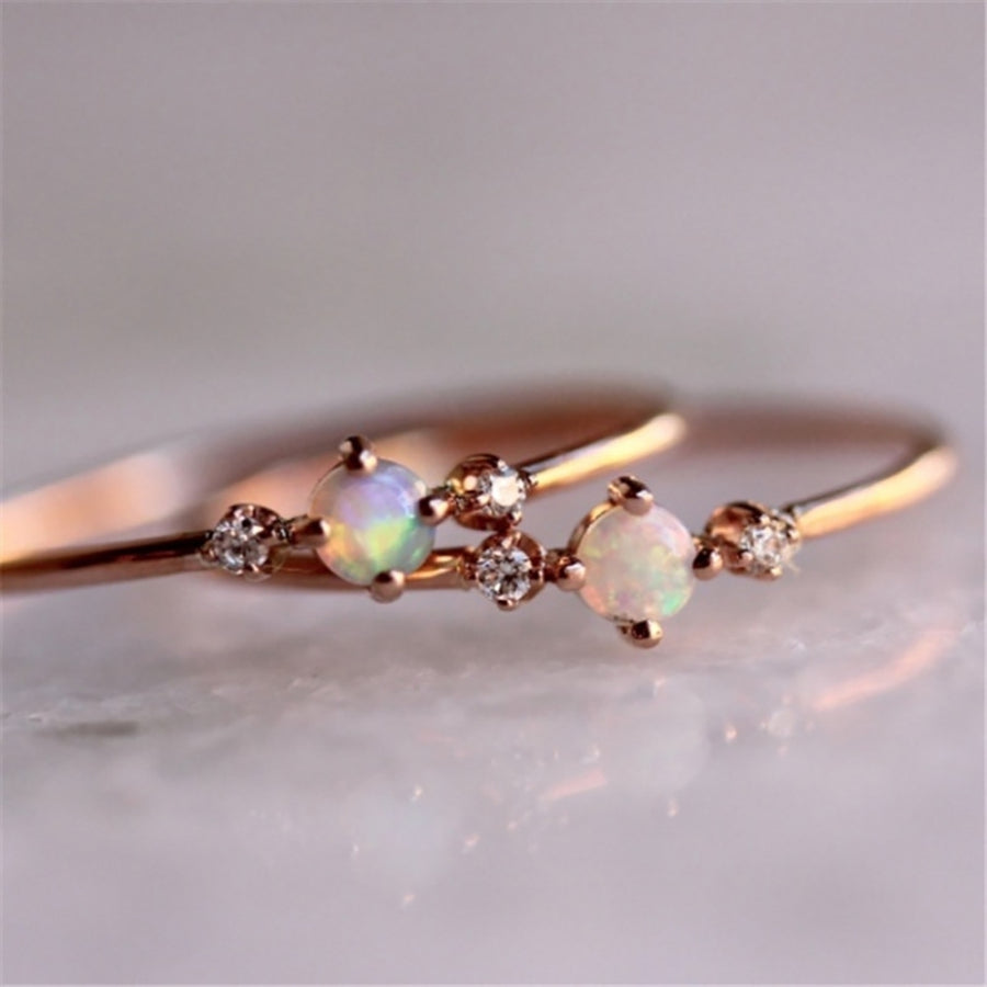 Elegant Inlaid Faux Opal Gemstone Finger Ring Wedding Engagement Women Jewelry Image 1