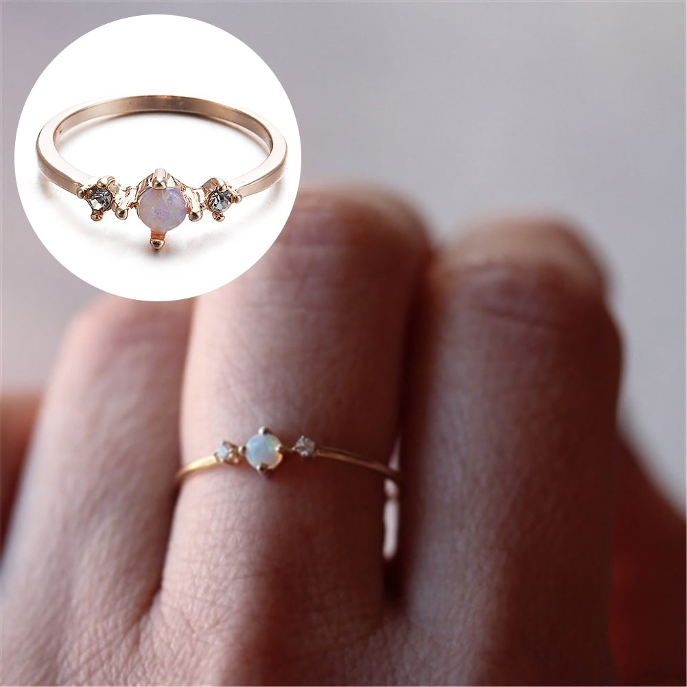 Elegant Inlaid Faux Opal Gemstone Finger Ring Wedding Engagement Women Jewelry Image 2