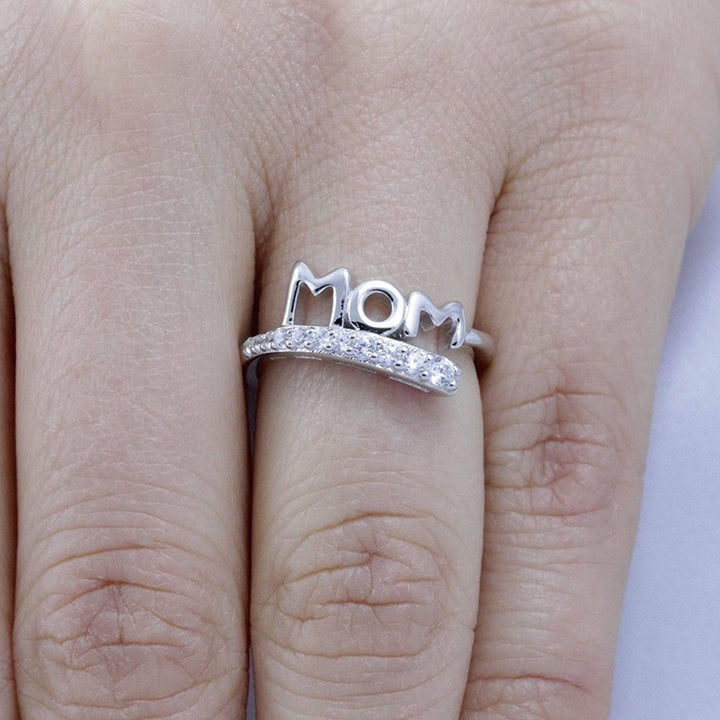 Fashion Zircon Inlaid Hollow Mom Letter Finger Band Ring Mothers Day Gifts Image 3