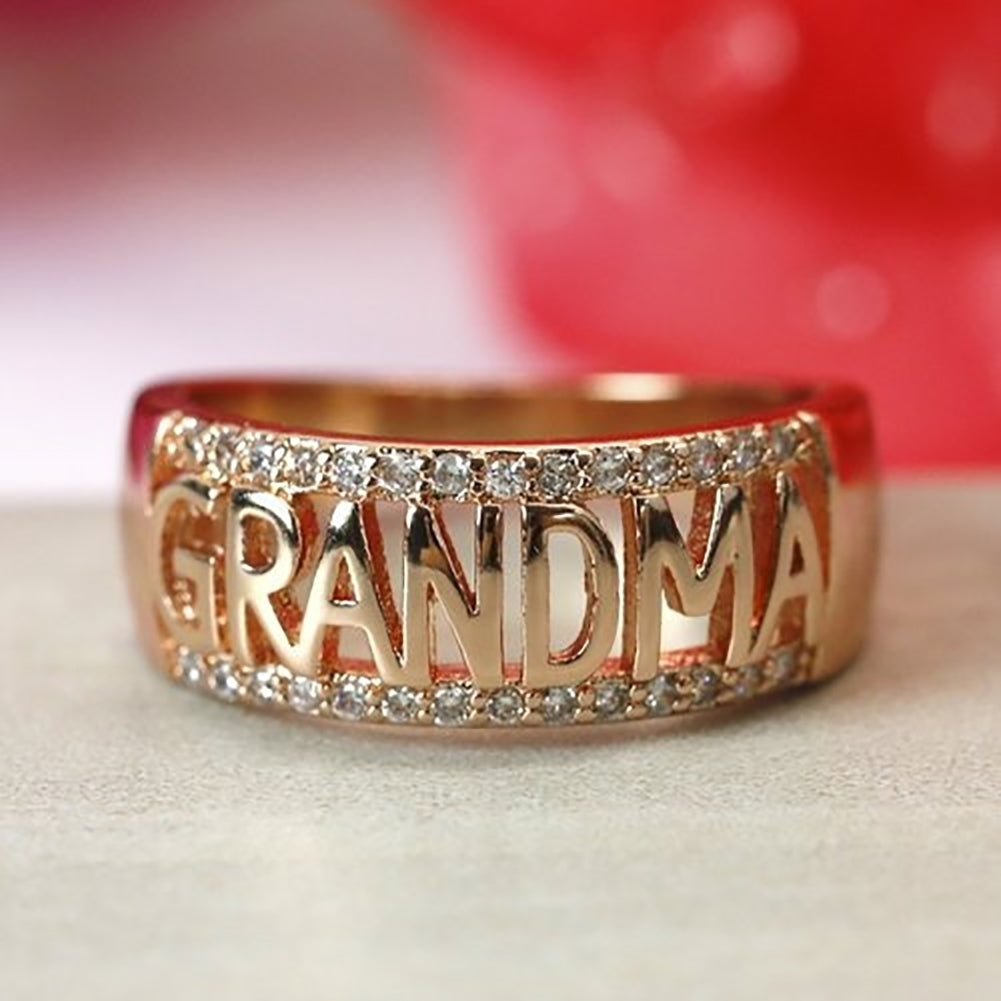 Fashion Grandma Letter Shiny Rhinestone Ring Jewelry Women Family Birthday Gift Image 1