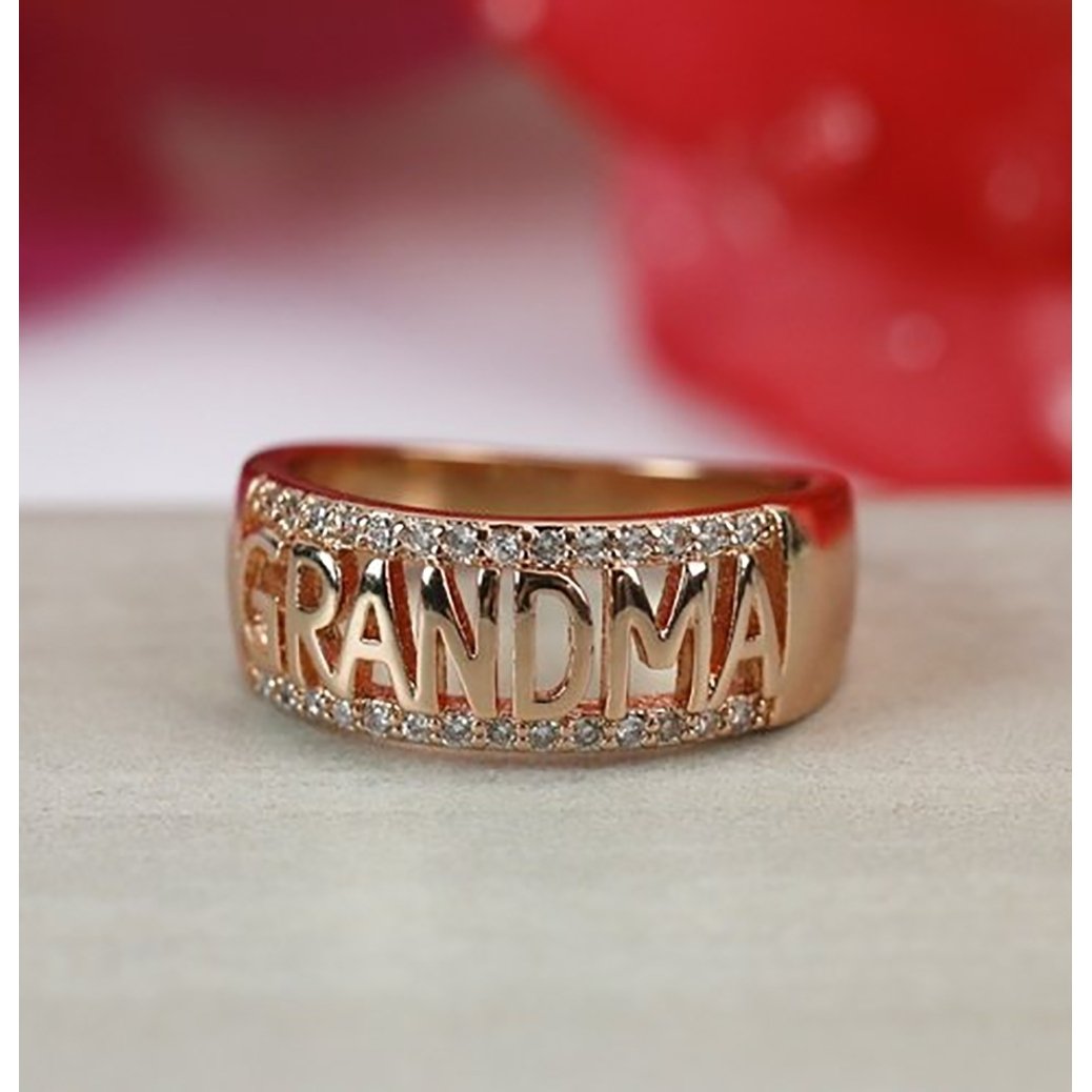 Fashion Grandma Letter Shiny Rhinestone Ring Jewelry Women Family Birthday Gift Image 2