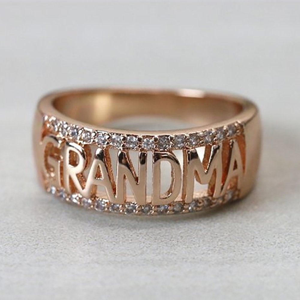 Fashion Grandma Letter Shiny Rhinestone Ring Jewelry Women Family Birthday Gift Image 3