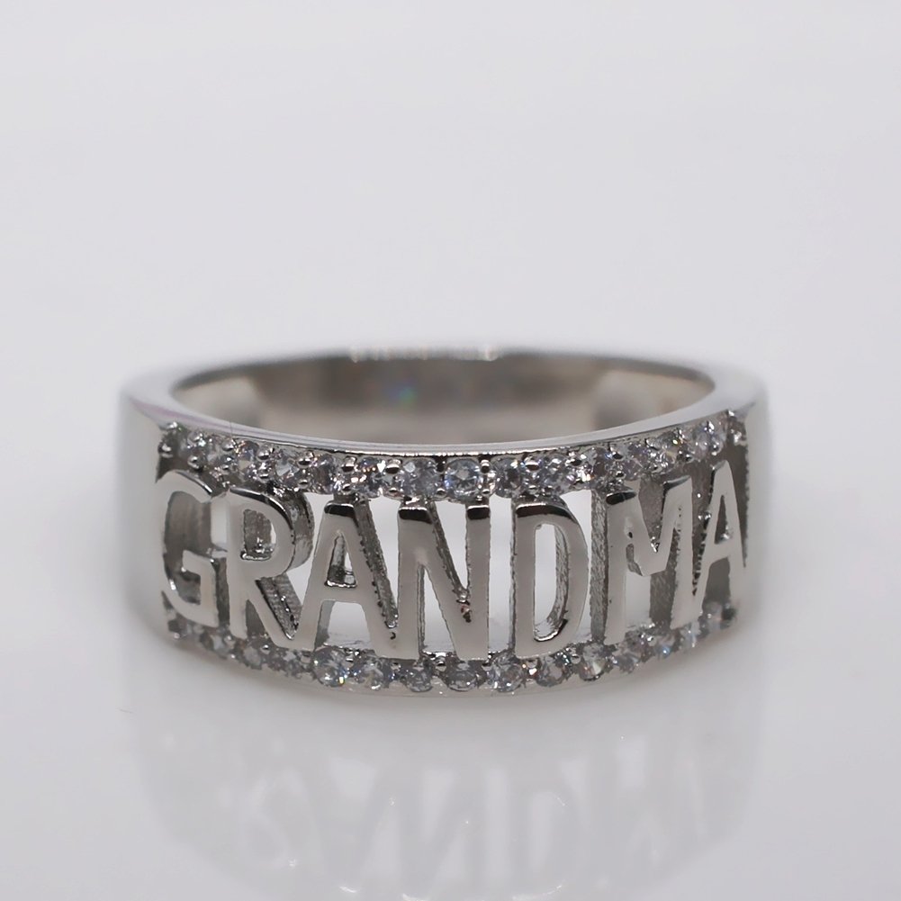 Fashion Grandma Letter Shiny Rhinestone Ring Jewelry Women Family Birthday Gift Image 4