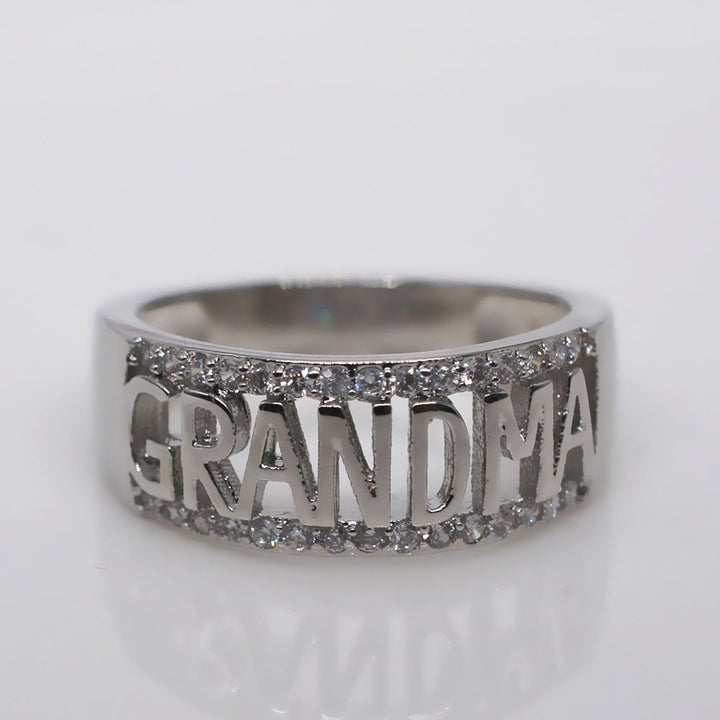 Fashion Grandma Letter Shiny Rhinestone Ring Jewelry Women Family Birthday Gift Image 4