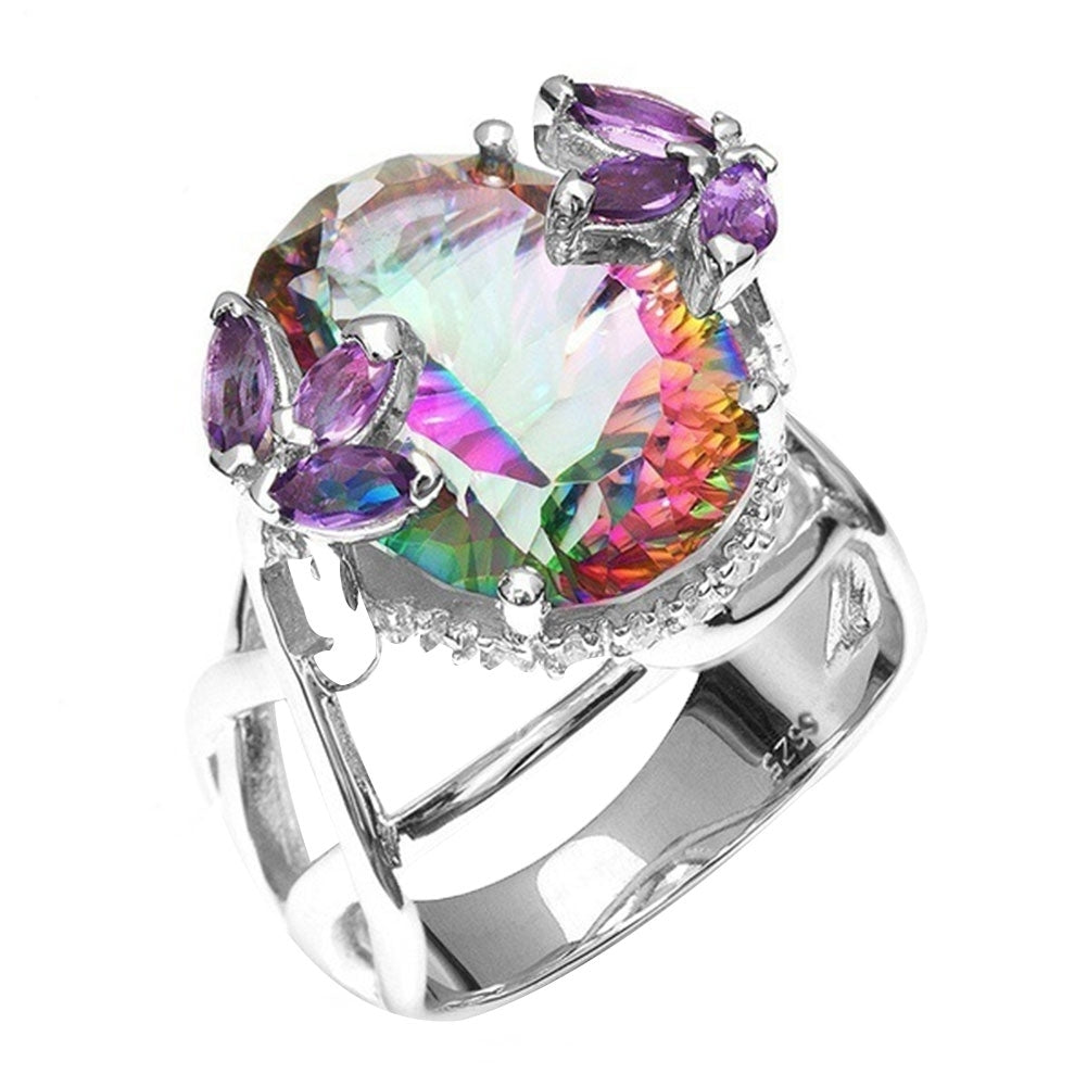 Women Fashion Rainbow Cubic Zirconia Inlaid Princess Rings Jewelry Party Gifts Image 3