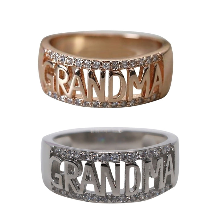 Fashion Grandma Letter Shiny Rhinestone Ring Jewelry Women Family Birthday Gift Image 8