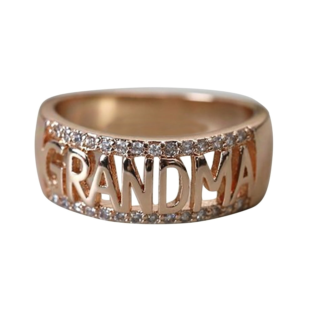 Fashion Grandma Letter Shiny Rhinestone Ring Jewelry Women Family Birthday Gift Image 9