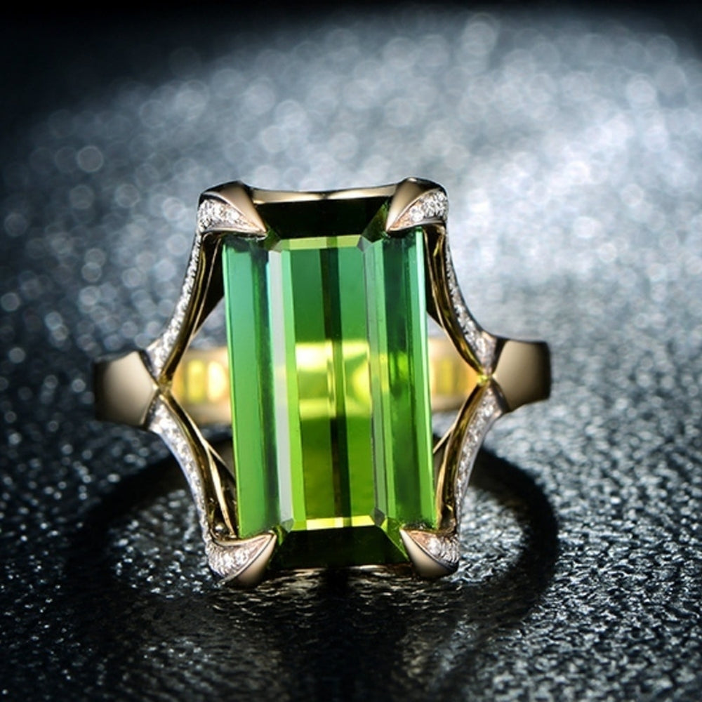 Fashion Green Faux Gemstone Rhinestone Women Finger Ring Charming Jewelry Gift Image 2