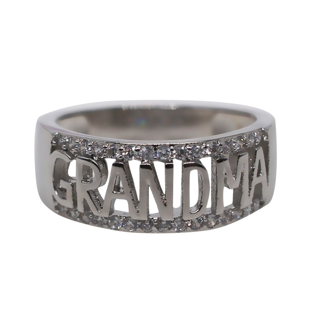 Fashion Grandma Letter Shiny Rhinestone Ring Jewelry Women Family Birthday Gift Image 10