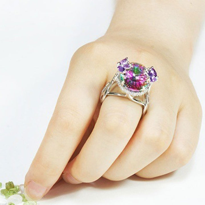 Women Fashion Rainbow Cubic Zirconia Inlaid Princess Rings Jewelry Party Gifts Image 6