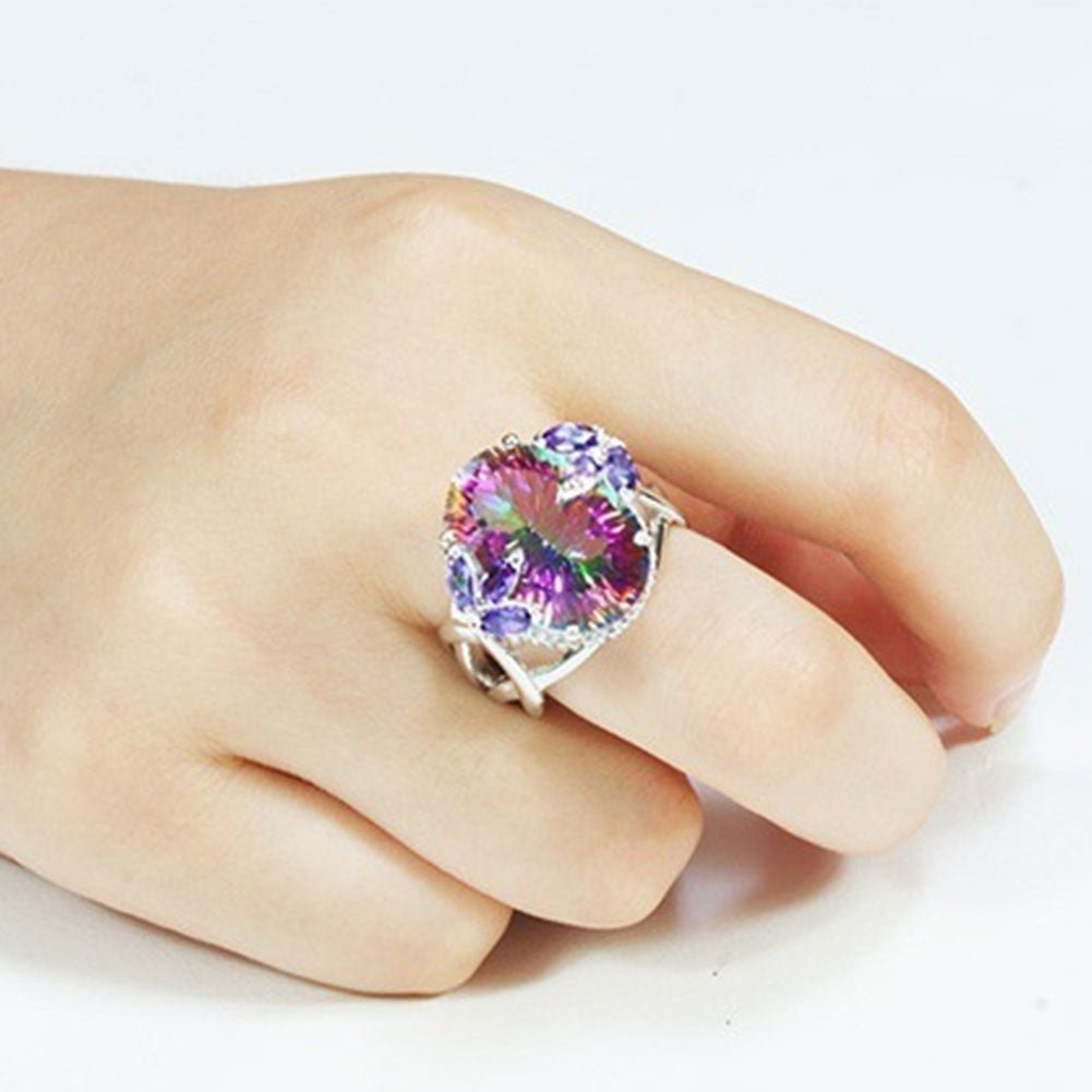 Women Fashion Rainbow Cubic Zirconia Inlaid Princess Rings Jewelry Party Gifts Image 7