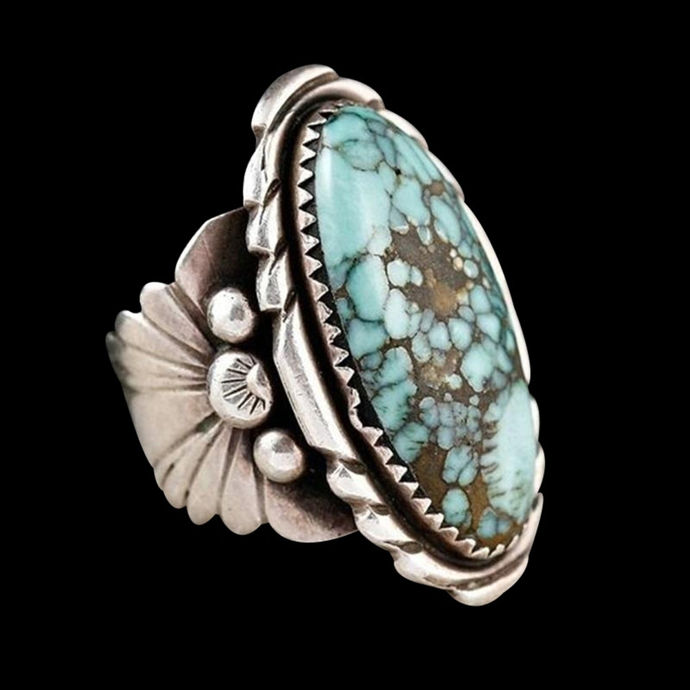 Antique Women Men Oval Turquoise Carved Finger Ring Cosplay Party Jewelry Gift Image 2