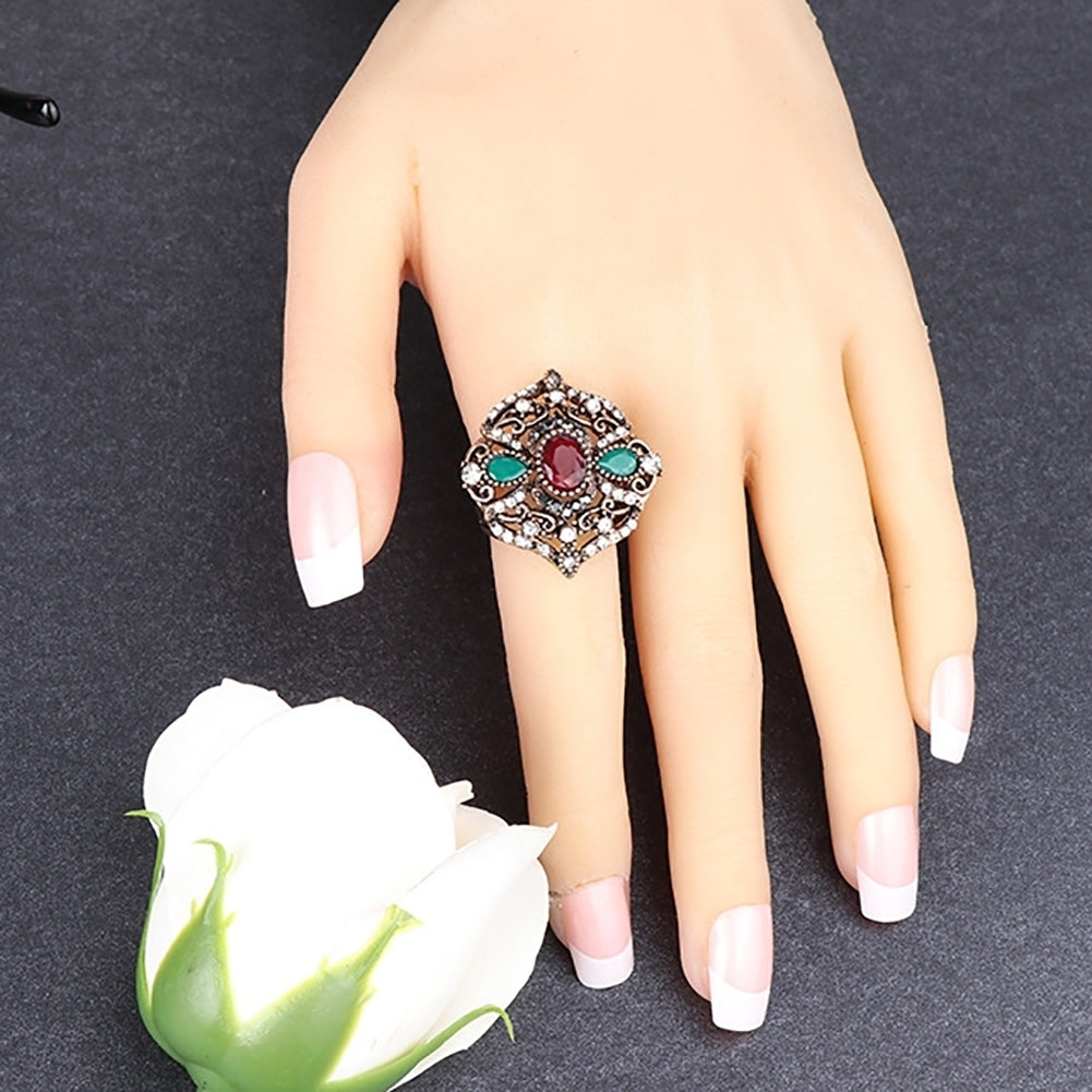 Luxury Retro Women Teardrop Oval Shiny Rhinestone Flower Finger Ring Jewelry Image 3