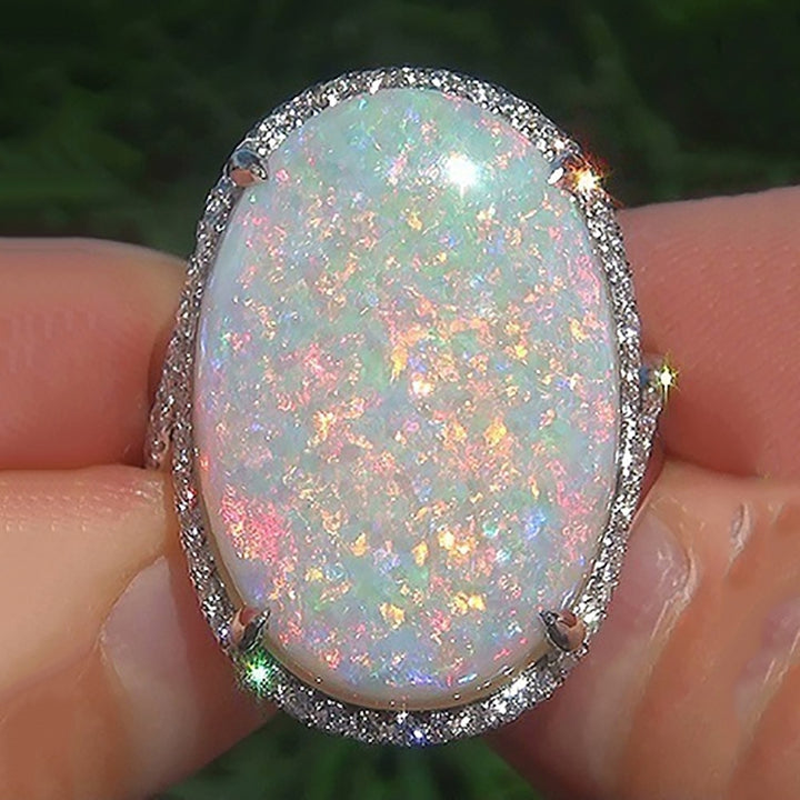 Fashion Women Super Shining Oval Shape Artificial Opal Ring Finger Jewelry Gift Image 1