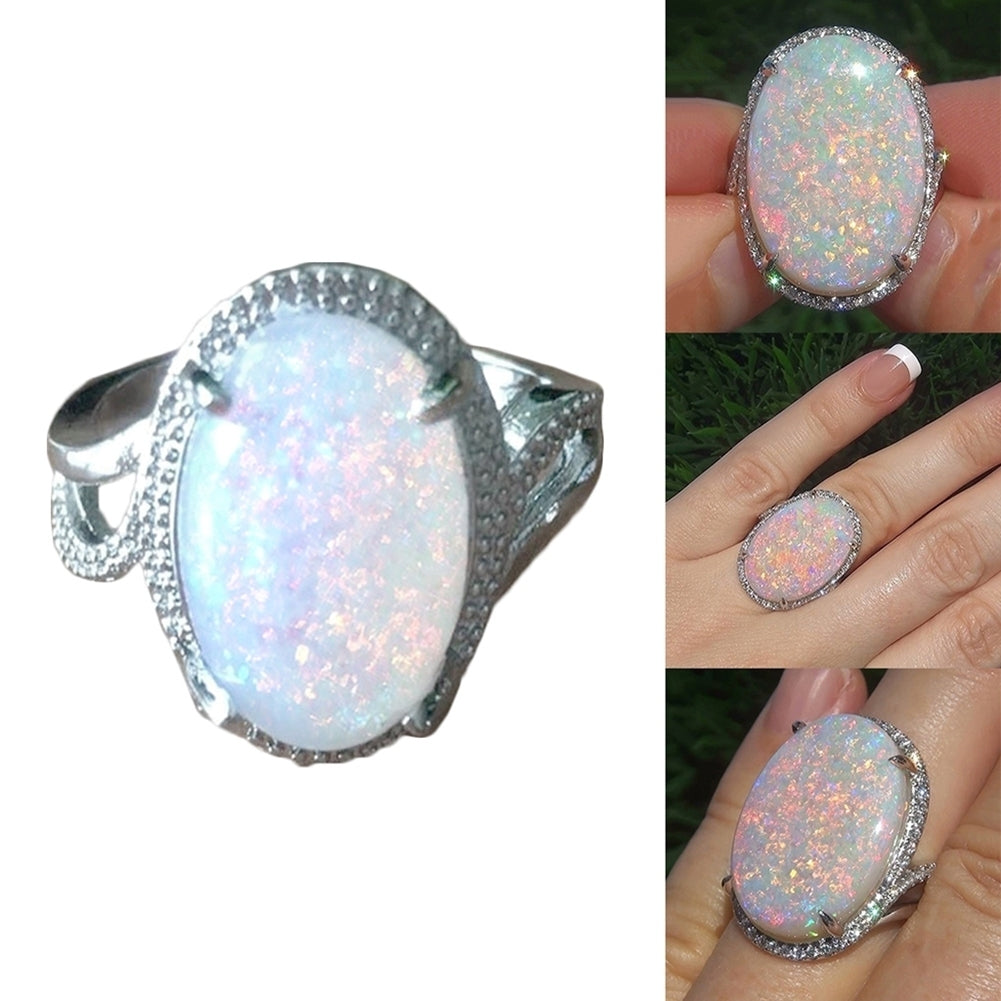 Fashion Women Super Shining Oval Shape Artificial Opal Ring Finger Jewelry Gift Image 2