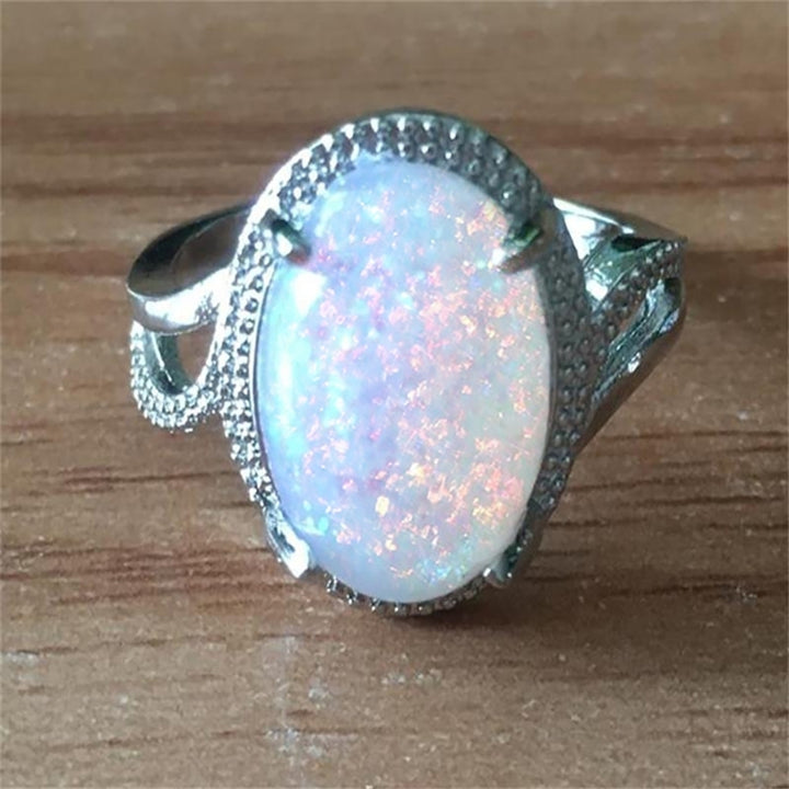 Fashion Women Super Shining Oval Shape Artificial Opal Ring Finger Jewelry Gift Image 7