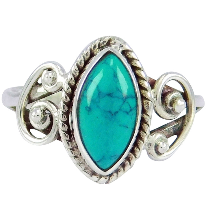 Antique Marquise Cut Turquoise Finger Ring Women Tibetan Carved Jewelry Gift Image 4