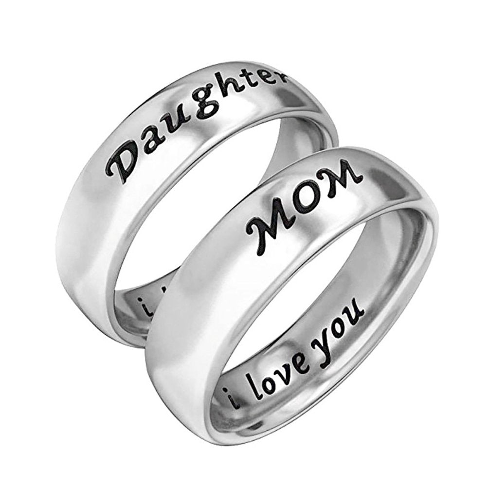 I Love You Carved Letter Finger Ring Mom-Daughter Jewelry Image 1