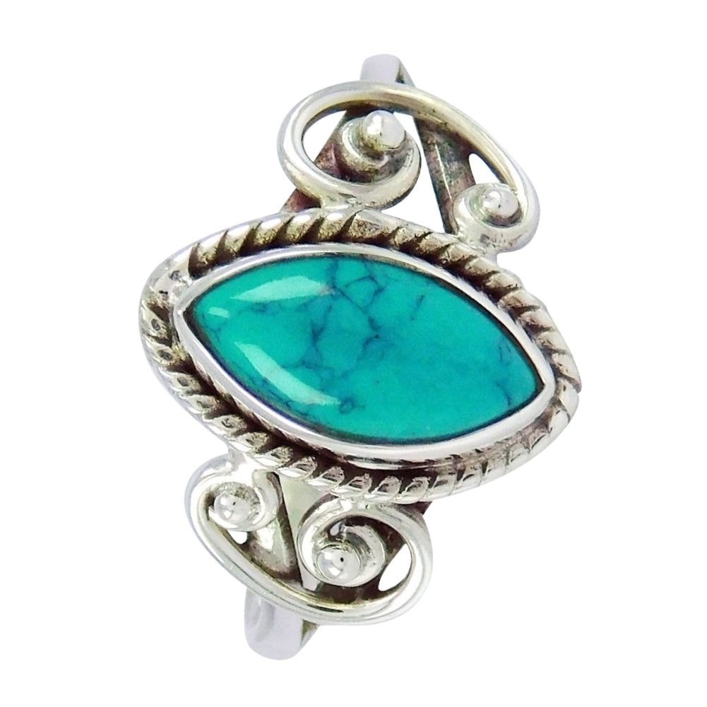 Antique Marquise Cut Turquoise Finger Ring Women Tibetan Carved Jewelry Gift Image 4