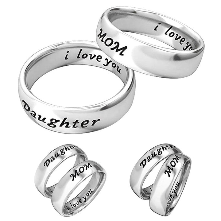 I Love You Carved Letter Finger Ring Mom-Daughter Jewelry Image 2