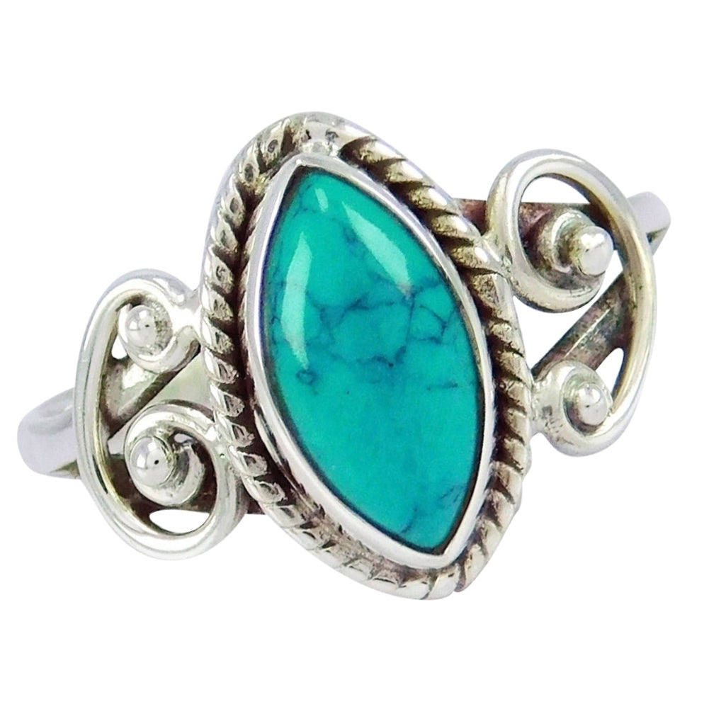 Antique Marquise Cut Turquoise Finger Ring Women Tibetan Carved Jewelry Gift Image 1